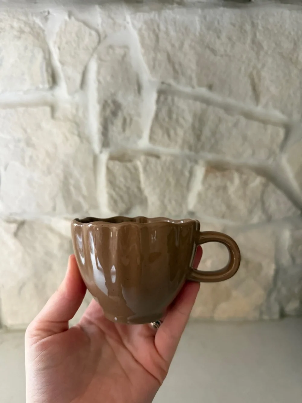 Hearth & Hand Brown Scalloped Ceramic Espresso Shot Mug - Picture 1 of 3
